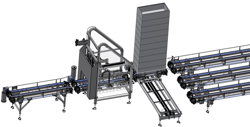 AQU DE-STACKER FOR EPS BOXES WITH DISTRIBUTION